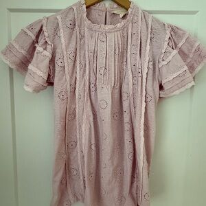 Free People Blush Eyelet Lace Blouse